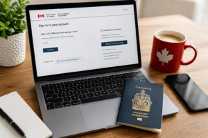 Canadian passport renewal application open on a laptop in 2026